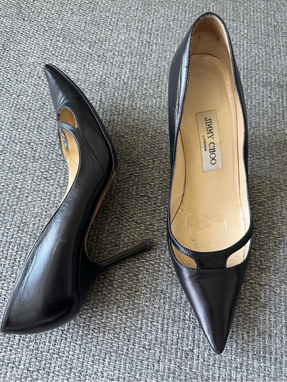 Jimmy Choo Black Leather Pointed-Toe Cutout Pumps | Size 8